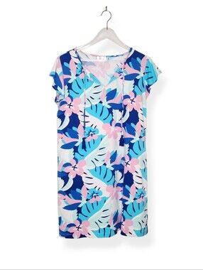 Stella Parker Tassel-Accented Tropical Print Shift Dress Women's Size Medium